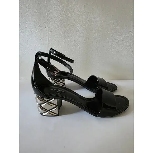Louis Vuitton Black Patent Leather Silver-tone Sandals 36 sz - Picture 8 of 16